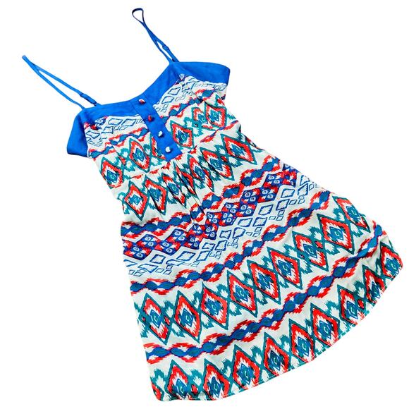 Y2K Forever 21 Juniors S Multicolor Tribal Babydoll Long Tank Top Southwest Boho - Picture 1 of 11